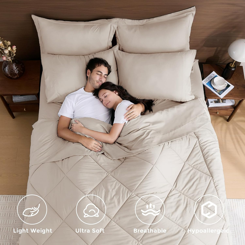 Beige Tan Queen Comforter Set 7 Piece Bed in Bag Ultra Soft Shams Set Beige Tan1