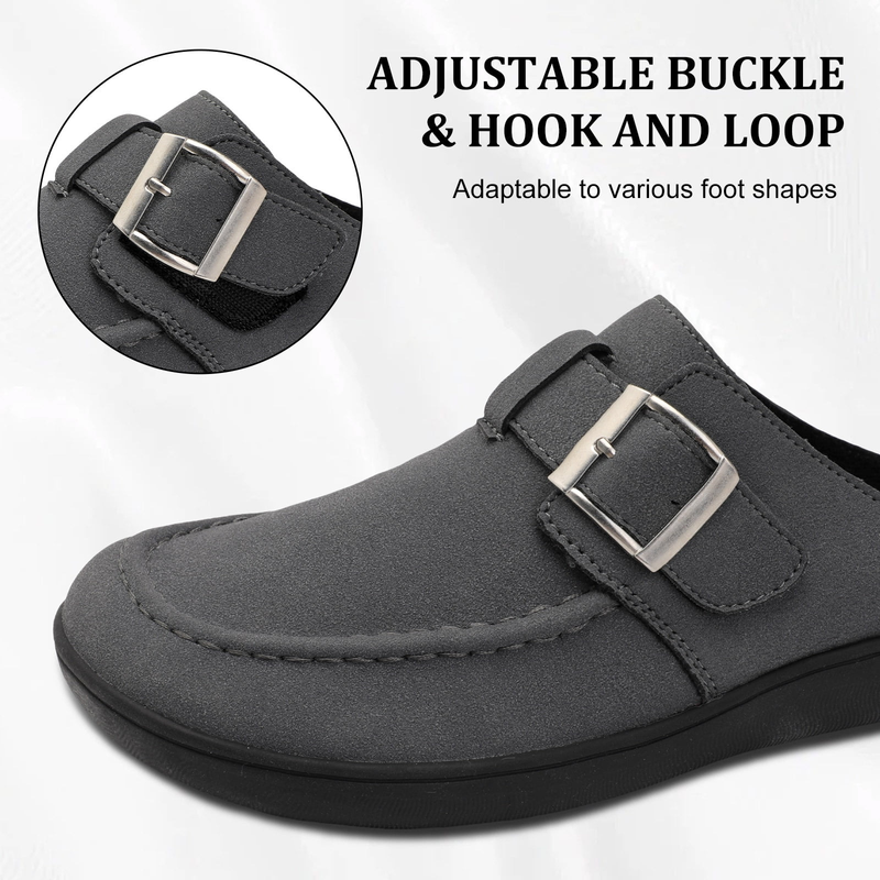 Women's Wide Suede Clogs Adjustable Buckle Comfort Mules6