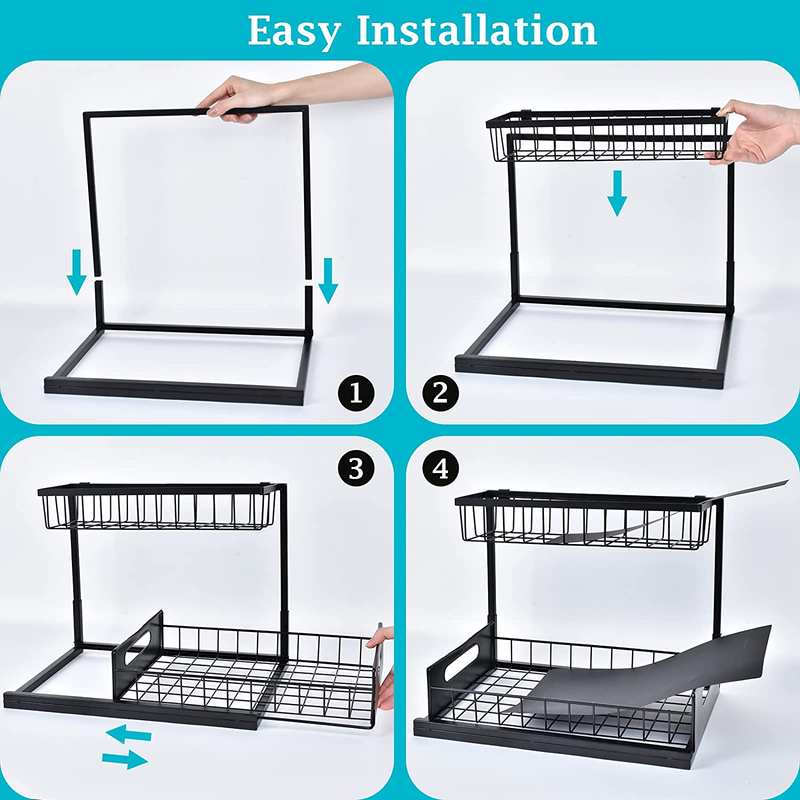 under Sink Organizer, Pull Out Cabinet Organizer 2 Tier Slide Out Sink Shelf Cab6