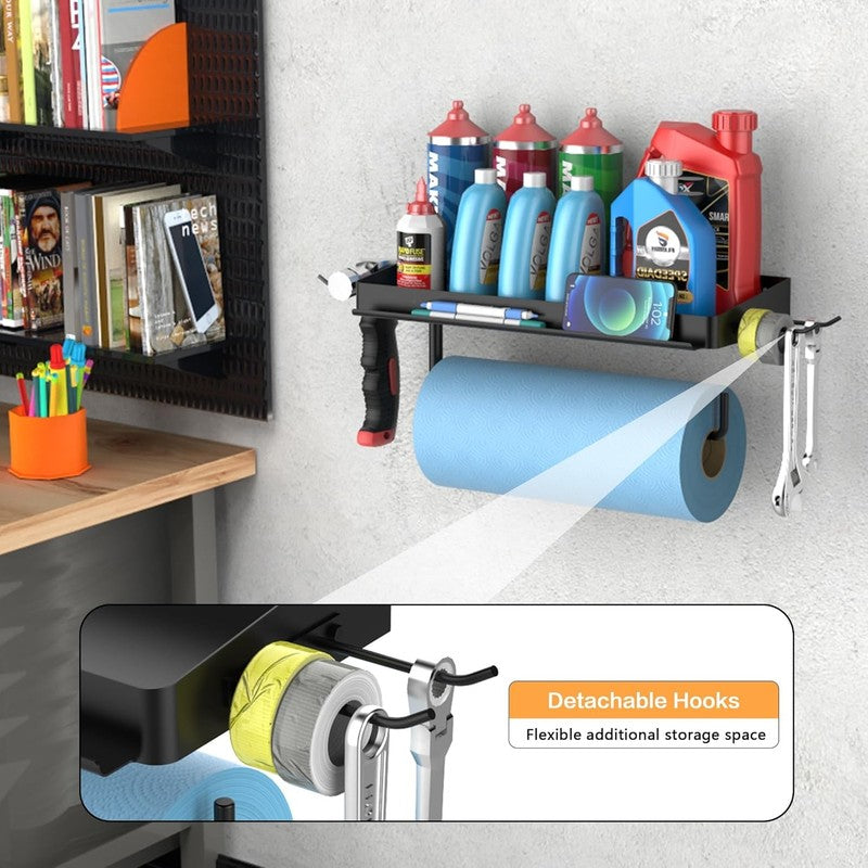 Garage Paper Towel Holder with Shelf, One Hand Tear, 12 Inch Shop Paper Towel Ho2