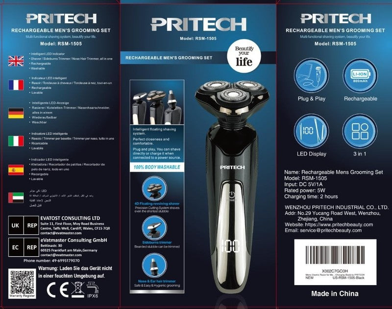 Rechargeable Waterproof Electric Razor for Men with Trimmers - Cordless Shaver7