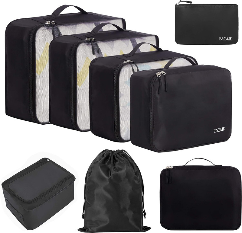 Jet Black 8 Piece Packing Cubes Set for Organized Travel Essentials7