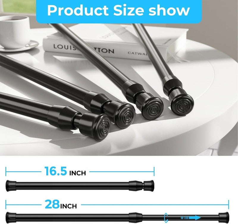 Adjustable 4Pcs Black Tension Rods 16.5-28 Inch for No-Drill Curtains3