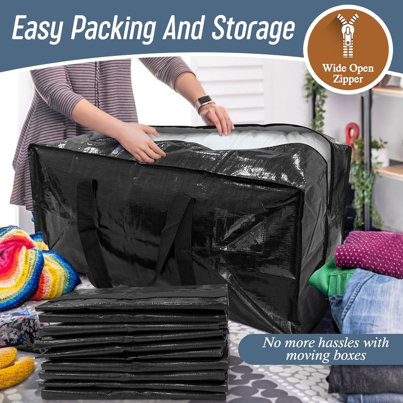 6 Pack Heavy Duty Moving Bags Large Storage Zipper Handles Black4