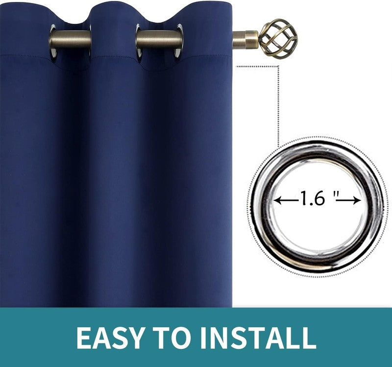 Navy Blue Blackout Curtains 63" - Thermal Insulated Grommet Drapes, Set of 24