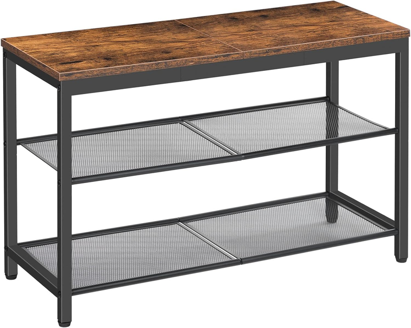 Shoe Bench 3 Tier Rack Industrial Organizer Rustic Brown Entryway9