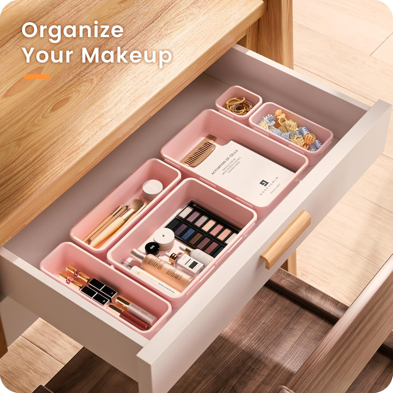 Drawer Organizer Makeup Storage 5 Size Holds 177 Items Pink2