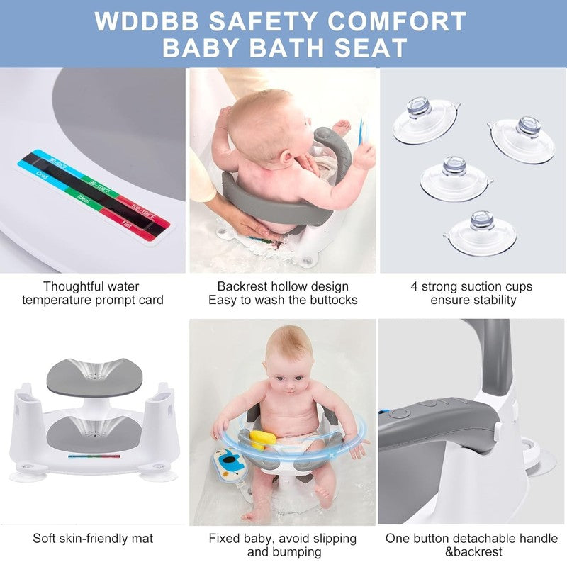 Baby Bath Seat 6M+, 360° Bath Chair with Safety Suction & Temp Card (Gray)6