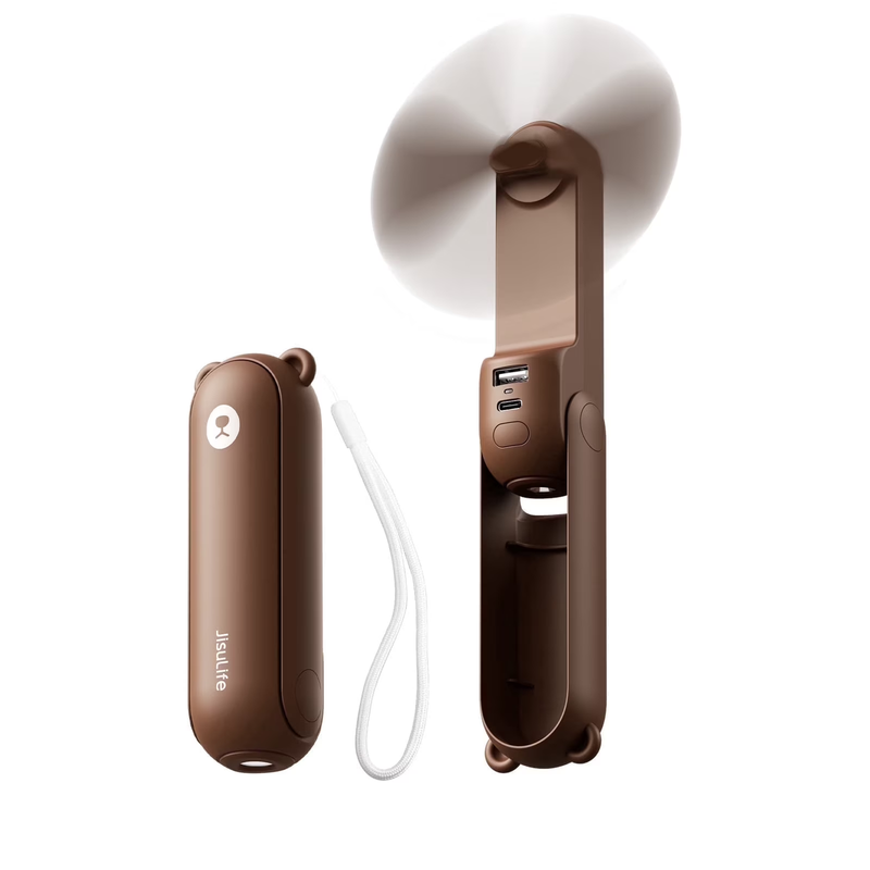 Portable Mini Fan Rechargeable Handheld 3 in 1 Pocket Fan Power Bank Brown7
