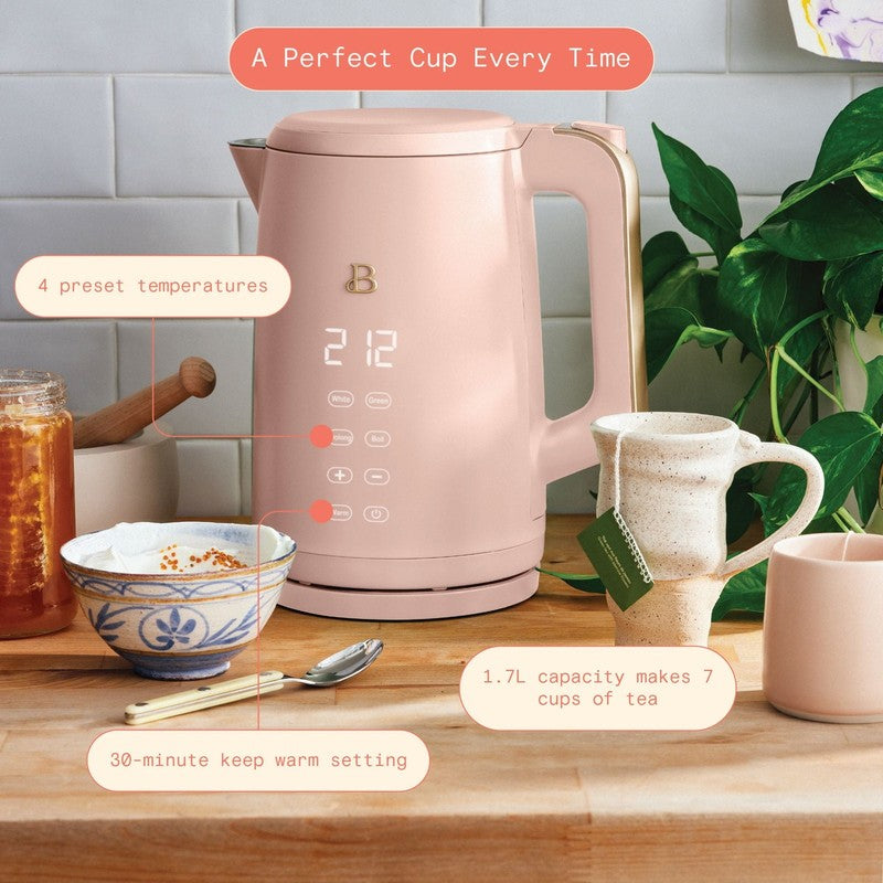 1.7L Electric Kettle 1500W Rose by Drew Barrymore, One-Touch2