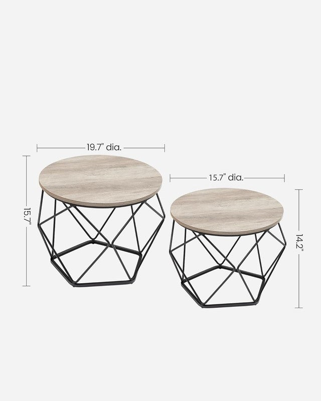 Small Round Coffee Table Set of 2 Steel Frame Side End Tables Greige Black2