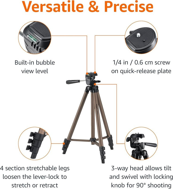 50 Inch Portable Tripod Stand with Bag for Travel Photography   Champagne1