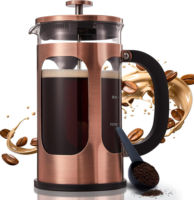 French Press Coffee Maker 1L 34Oz Borosilicate Glass Stainless Steel Copper10