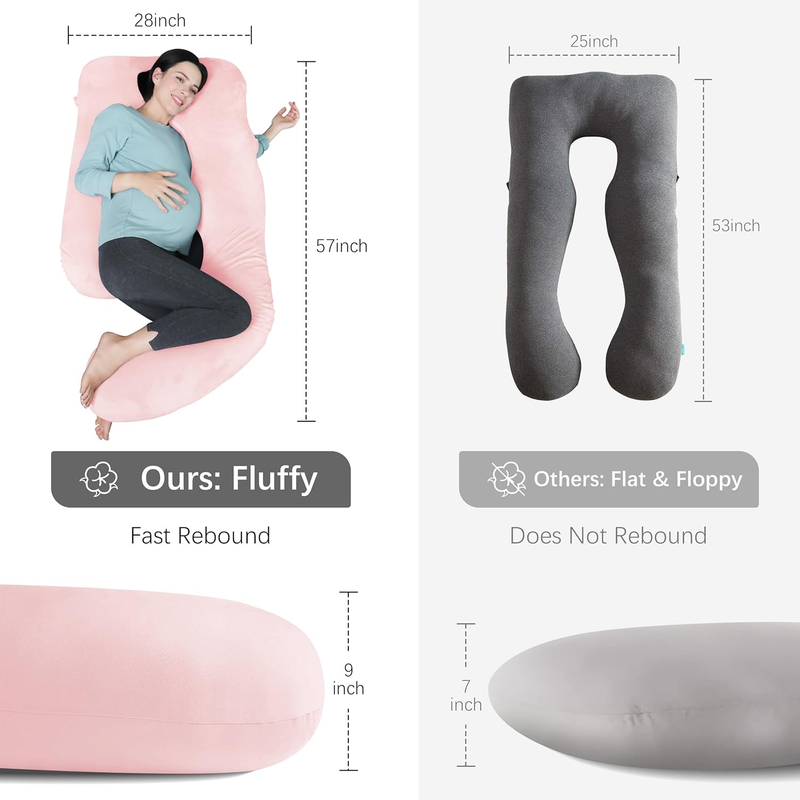 U Shaped Pregnancy Maternity Pillow 57" Full Body Sleep Support Pink6