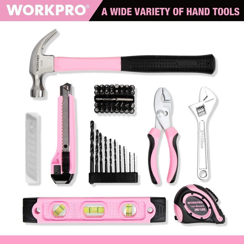 12V Cordless Drill Driver Kit 61-Pc Power Tool Set Pink 1.5Ah Battery & Charger1