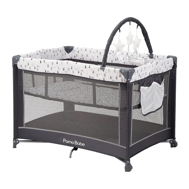Portable Playard,Sturdy Play Yard with Padded Mat and Toy Bar with Soft Toys7