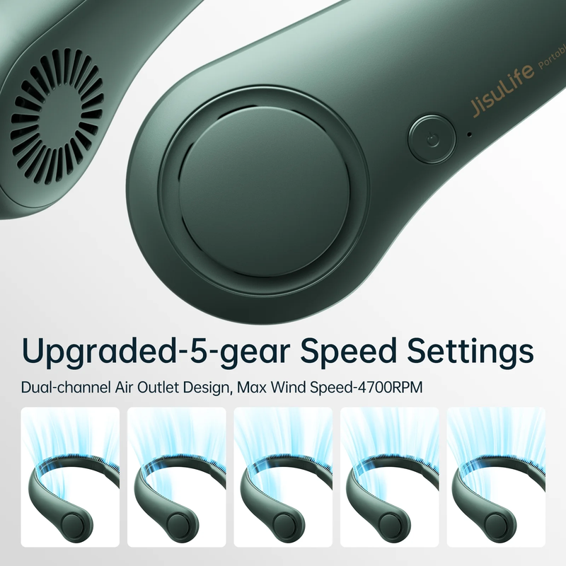 Portable Neck Fan Bladeless Wearable Hands Free 5 Speed 16H Green1