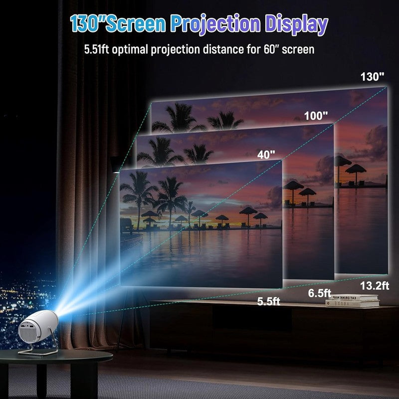 Mini Portable Movie Projector with Wifi and Bluetooth, 4K 1080P Support, 180° Ro4