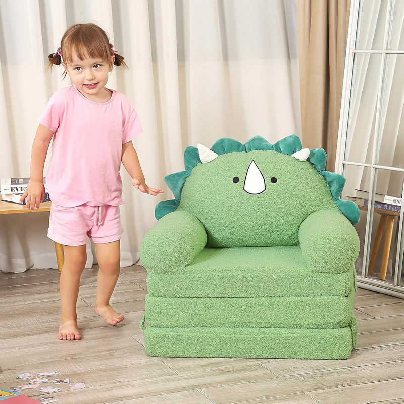 Kids Sherpa Sofa w/ Tri Layer Foam Cushions, Comfy Seating for Toddlers, Green6