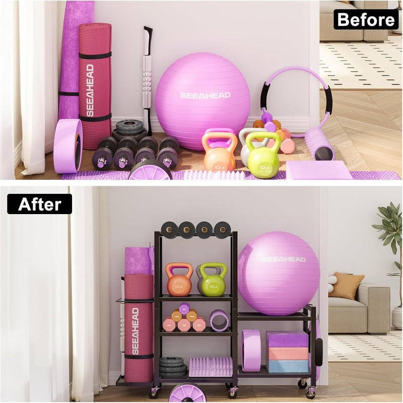 6 Tier Home Gym Storage Rack Dumbbell Weight Yoga Mat Organizer with Wheels6