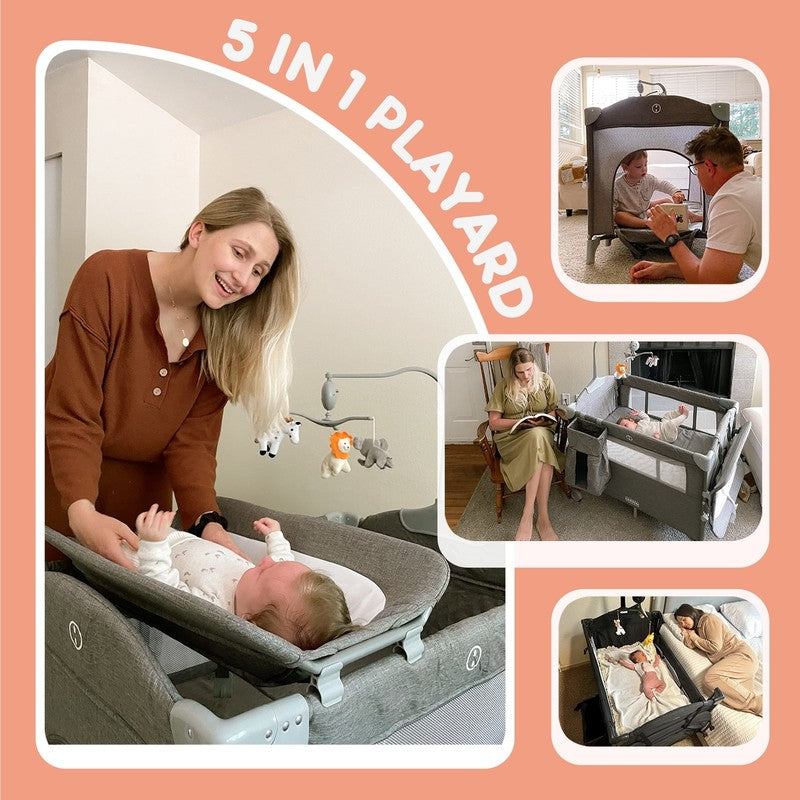 5 in 1 Portable Playard & Bassinet Bedside Sleeper Newborn Toddler Gray7