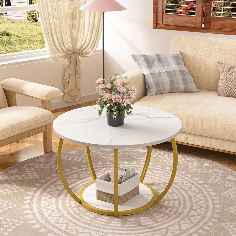 Round 2 Tier Coffee Table with Storage 27.6" Adjustable Feet, Marble5