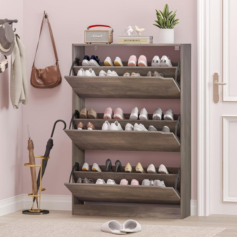 Shoe Cabinet 3 Flip Drawers Freestanding Wood Storage Entryway Hallway6