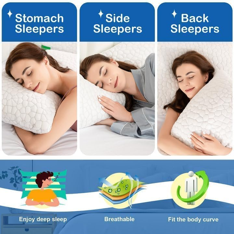 Cooling Queen Pillows Set of 2 Shredded Memory Foam Adjustable Gel6