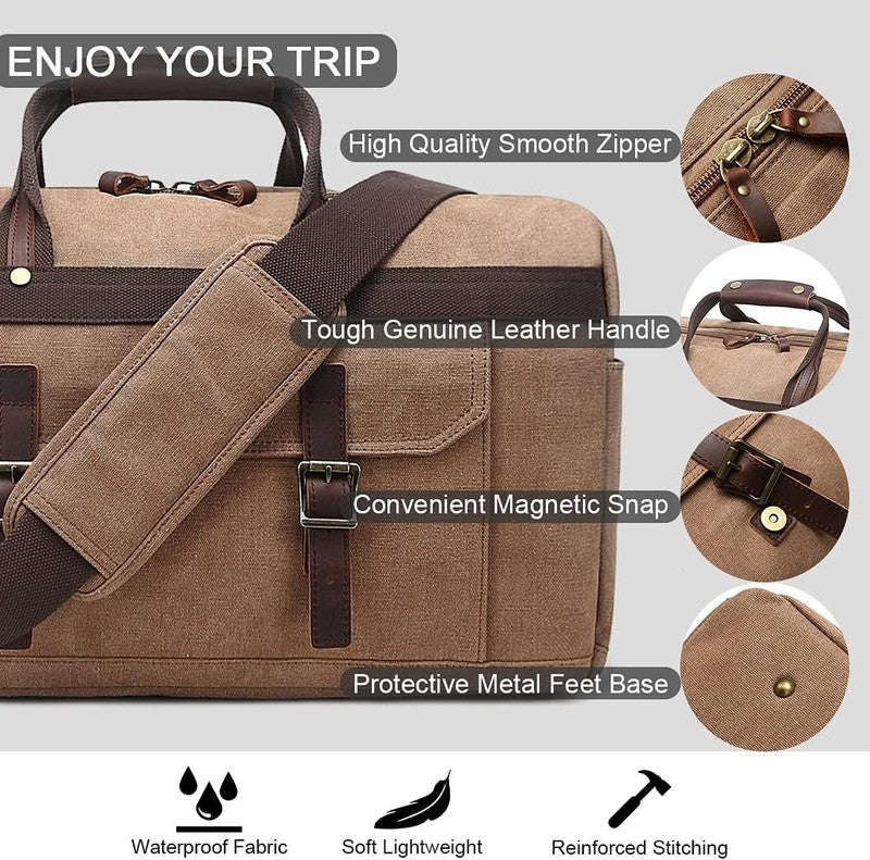 Waterproof Leather Canvas Duffle Bag Overnight Weekender Travel Bag Men Women2
