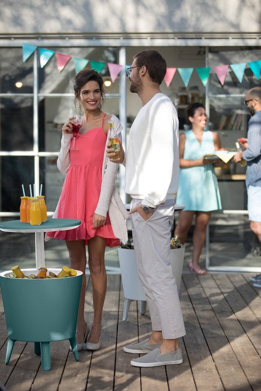 Modern 2-in-1 Cooler & Side Table Outdoor Patio Bar Teal4