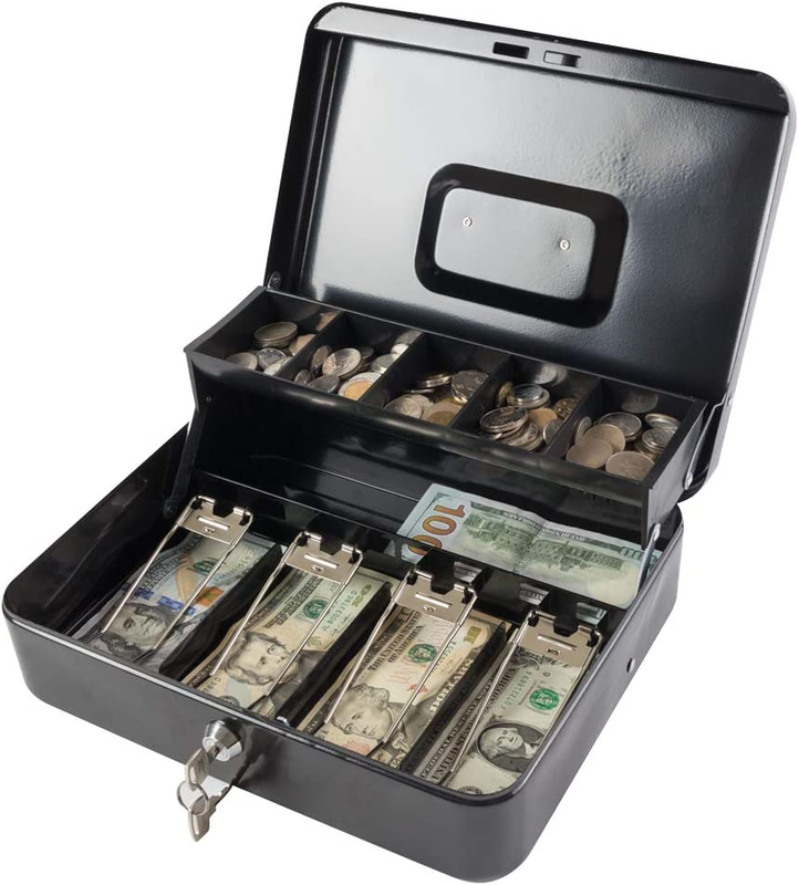 XL Locking Cash Box with Key - Secure Money Organizer & Cash Tray, Black9