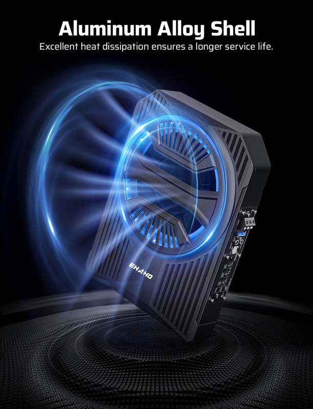 1200W 10" Slim Underseat Car Subwoofer with RGB Lights & Remote Control6