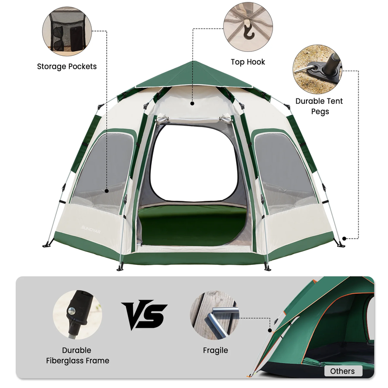 4 6 Person Camping Tent Instant Setup Outdoor Hiking Tent Carry Bag4