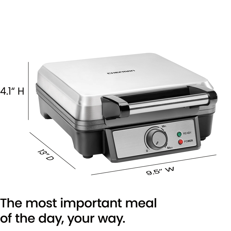 4 Slice Belgian Waffle Maker W/ Adjustable Temperature, Stainless Steel6