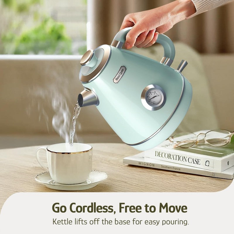 Retro Electric Kettle 1.7L 1200W Stainless Steel w/ Thermometer Mint Green6