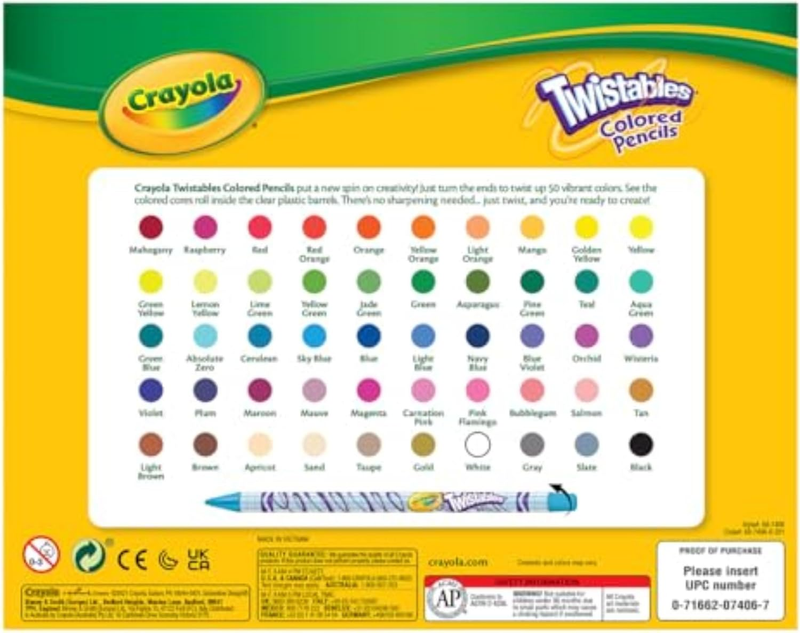 Twistables Colored Pencil Set (50Ct), Stocking Stuffer for Kids & Teens, No Shar6