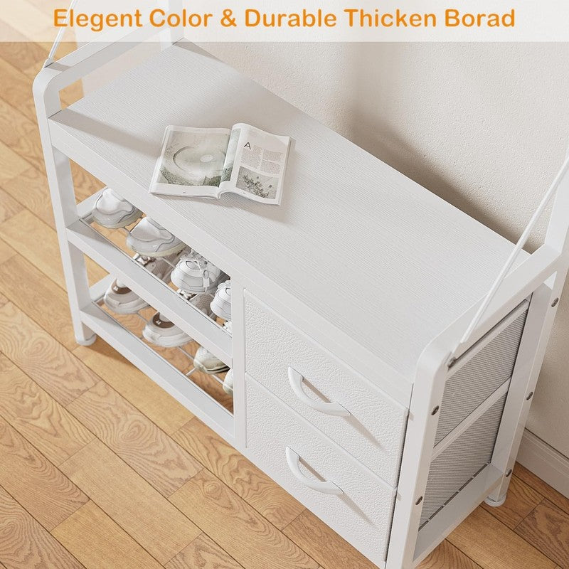 Hall Tree Entryway Bench with Coat Rack & Storage 5-in-1 White 31.5"6