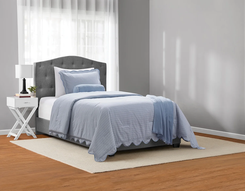 4Pc Scallop Pick Stitch Comforter Set Twin Twin XL Blue0