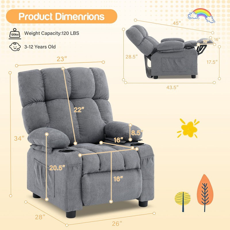 Kids Recliner Chair Push Back Toddler Recliner Children Bedroom Furniture ，Grey1