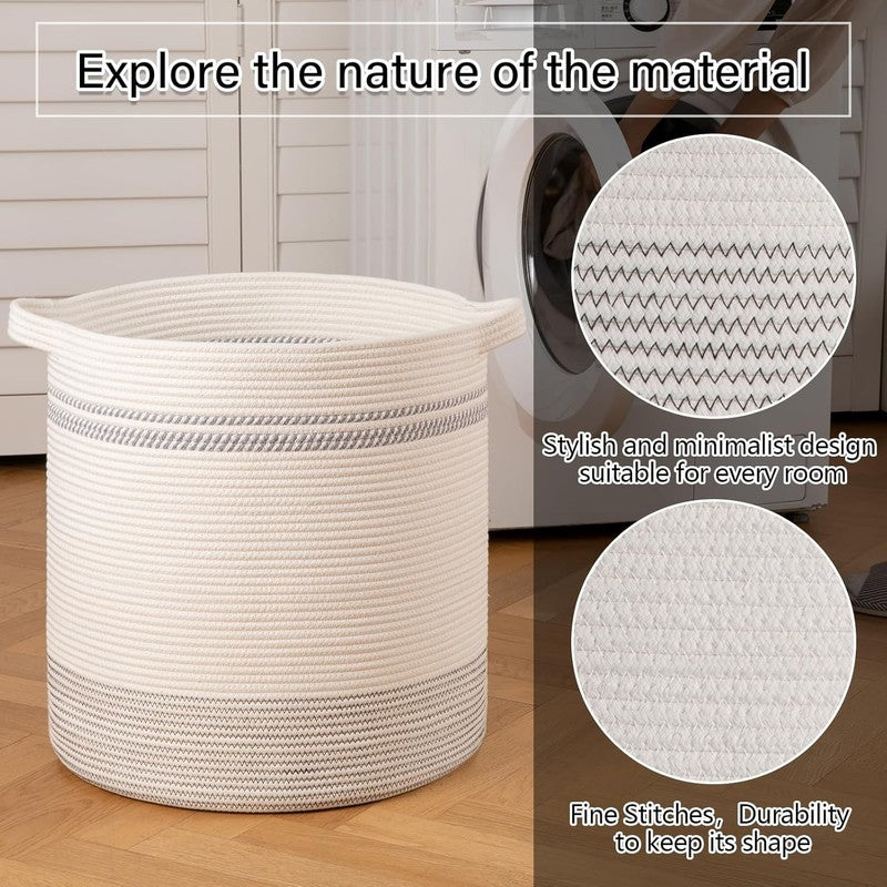 80L Laundry Hamper with Handles, Woven Storage Basket for Clothes, Light Grey2