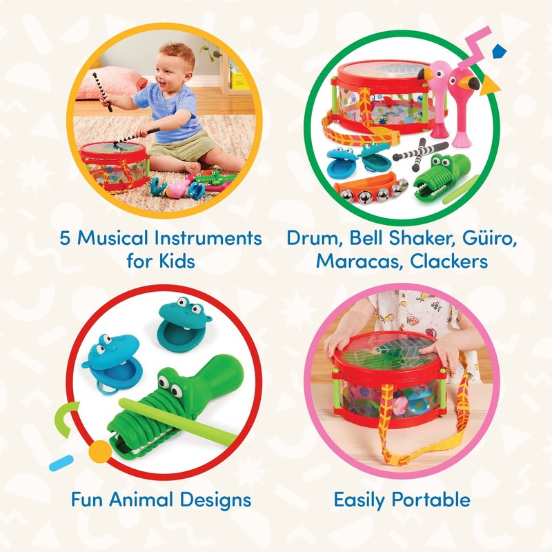 Animal Jamboree Toy Drum and 4 Musical Instruments, Toddler and Preschool Toys4