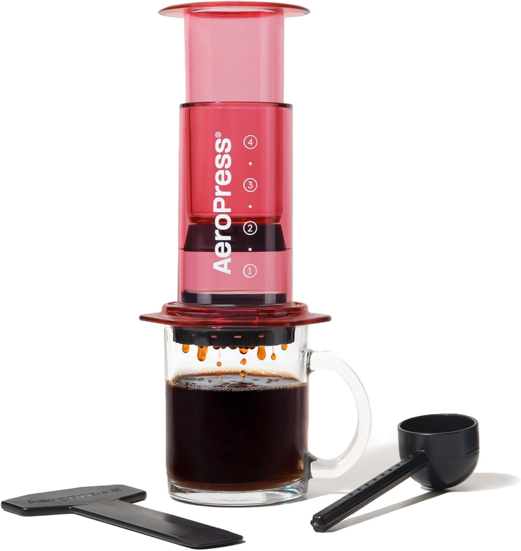 Clear Red Coffee Press French Press Pour Over Espresso Travel Camping Brewer0
