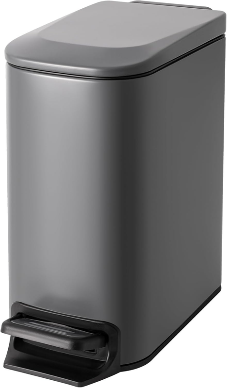 1.6 Gal Gray Bathroom Trash Can w/ Lid, Pedal, Soft Close, Stainless Steel8