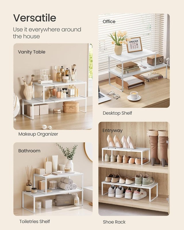 Spice Racks 2 Pack Expandable Kitchen Countertop Shelves Small Organizers White4