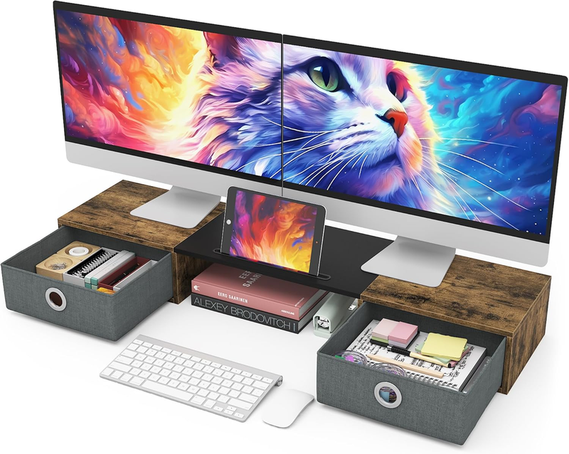 Extra Large Dual Monitor Stand with Storage Drawers for Desk Organization10