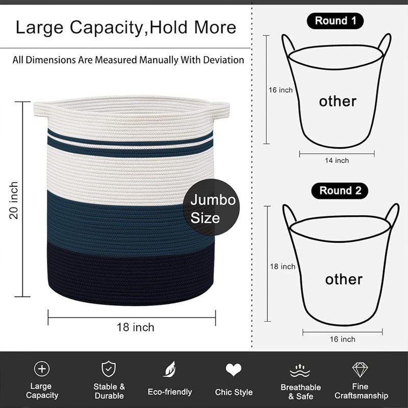 80L Laundry Hamper with Handles, Woven Storage Basket for Clothes, Gradient Blue3