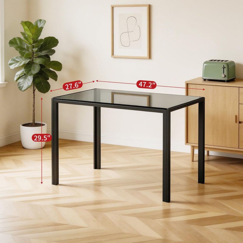 47in Glass Dining Table Black Rectangular 4-6 Person Modern Kitchen Space Saving2