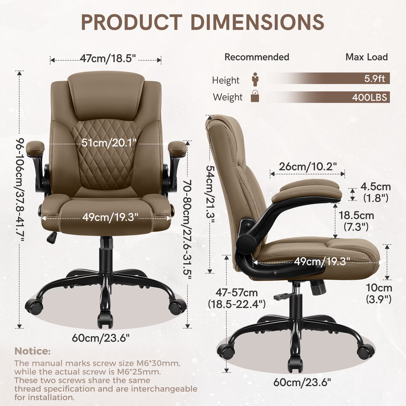 High Back Leather Office Chair Wide Seat Lumbar Support Tan1
