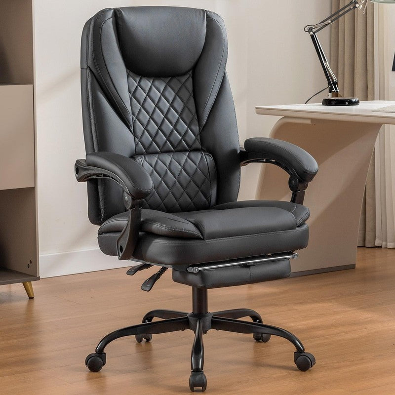 Executive Office Chair, Big and Tall Office Chair with Footrest Reclining Faux L10