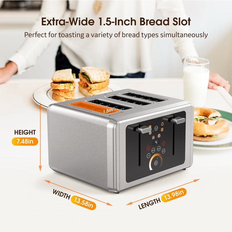 Touchscreen 4-Slice Toaster Stainless Steel 6 Shade Extra Wide Slots4
